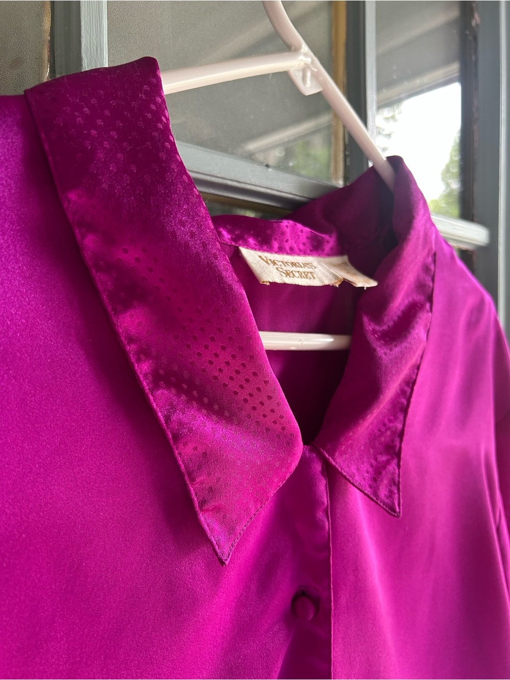Vintage Victoria's Secret Gold Label Satin Pajama Set Polka Dot Vivid Magenta S - Picture 4 of 9